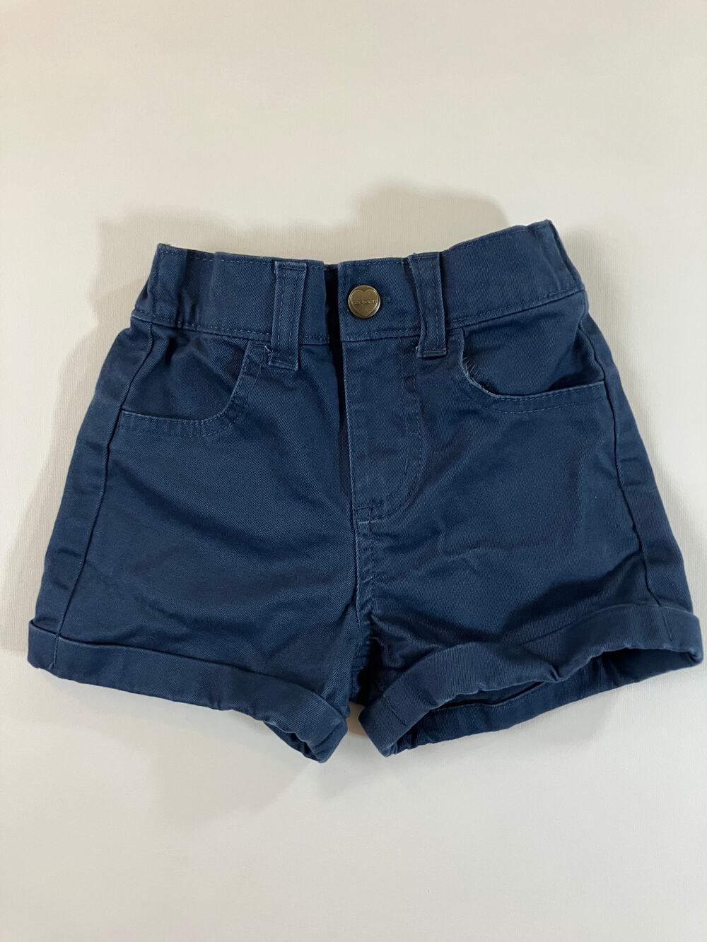 Carhartt Baby 24M Navy Blue Stretch Cotton Cuffed Shorts Elastic Waist Workwear